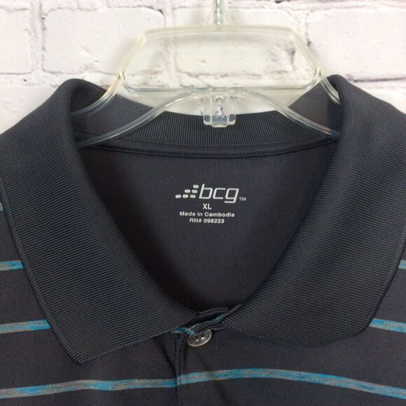 BCG Men’s Polo Golf Shirt Size XL Gray w/Teal Stripes Short Sleeve Activewear - Picture 2 of 4